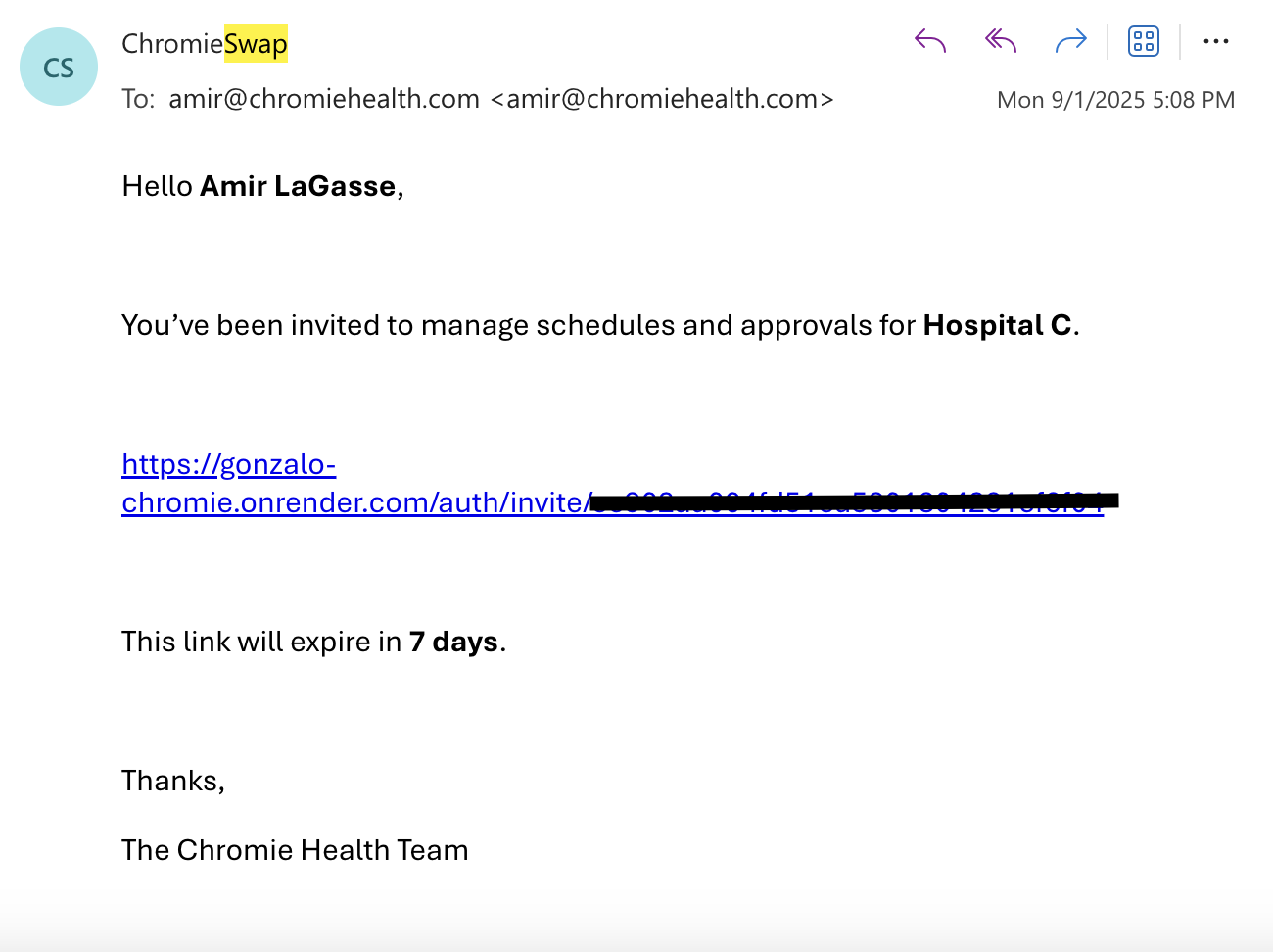 Swap email invitation view