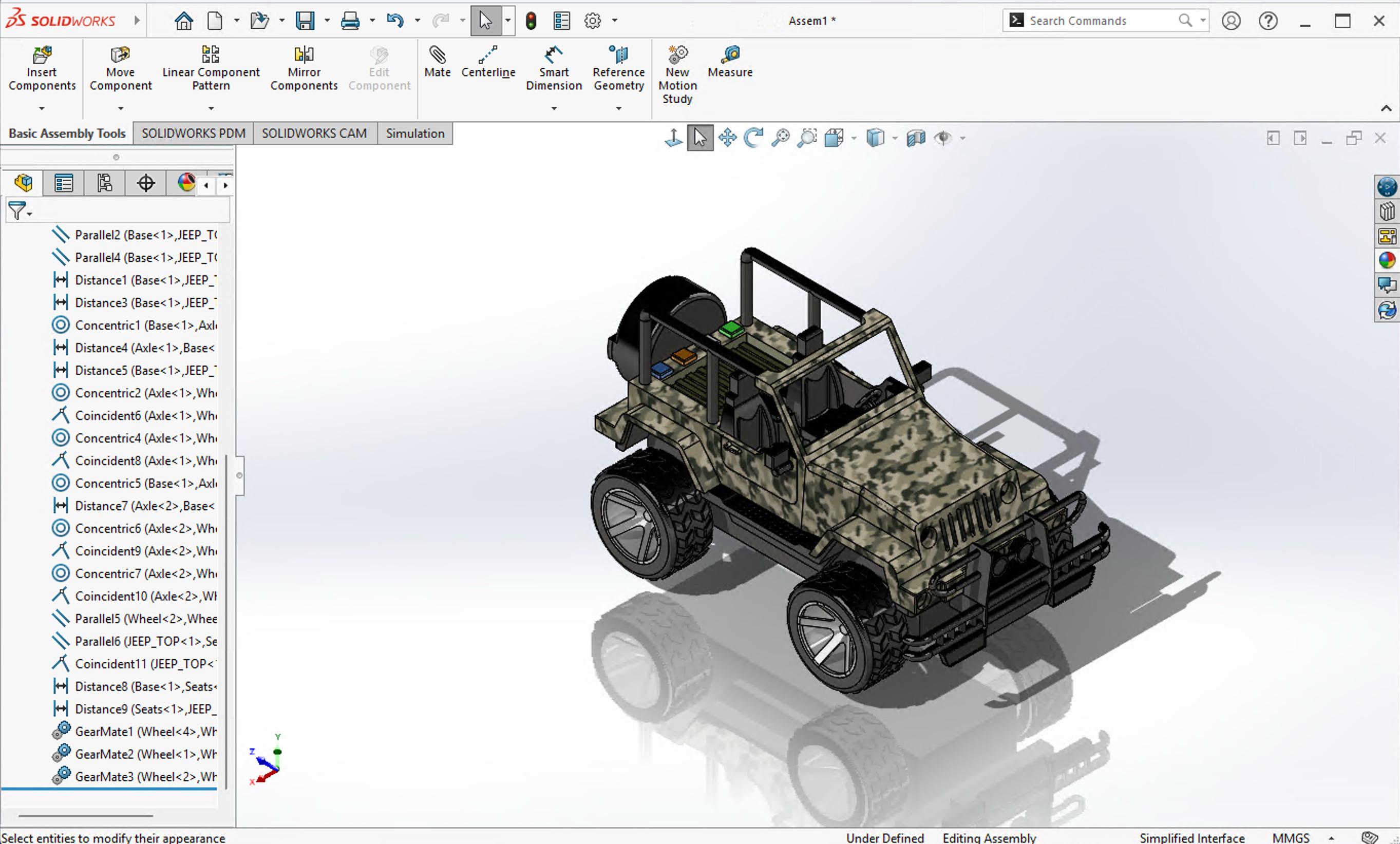 Jeep Wrangler SolidWorks assembly isometric view