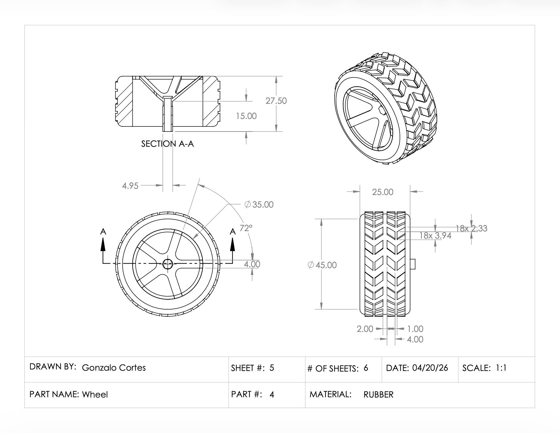 Wheel part engineering drawing